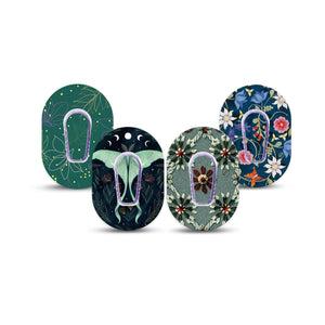 ExpressionMed Muted Mosses Variety Pack Dexcom G6 Mini Tape, 4-Pack Tape and 4-Pack Sticker Variety, Teal Green Blue Tones, Adhesive Tape CGM Design