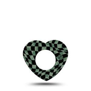 ExpressionMed Green & Black Checkerboard Freestyle Libre 2 Heart Shape Tape, Abbott Lingo,  Single Tape Green & Black Adhesive Patch CGM Design