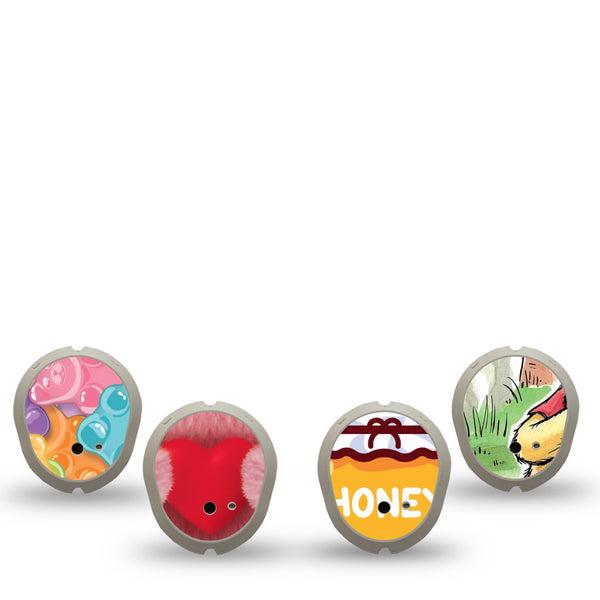 ExpressionMed Bear Necessities Dexcom G7 and Dexcom Stelo Glucose Biosensor System Sticker, 4-Pack Sticker Playful bears and bees Sensor Cover for Continuous Glucose Monitor