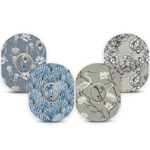 ExpressionMed Graceful Shores Dexcom G7 and Dexcom Stelo Glucose Biosensor System, 4-Pack Tape and 4-Pack Sticker, Calming gray blue tones Decorative Decal for CGM