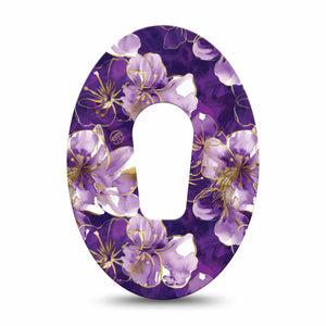 ExpressionMed Plum Gold Dexcom G6, Single Tape Painted gold purple petals Fixing Ring Tape for Continuous Glucose Monitor