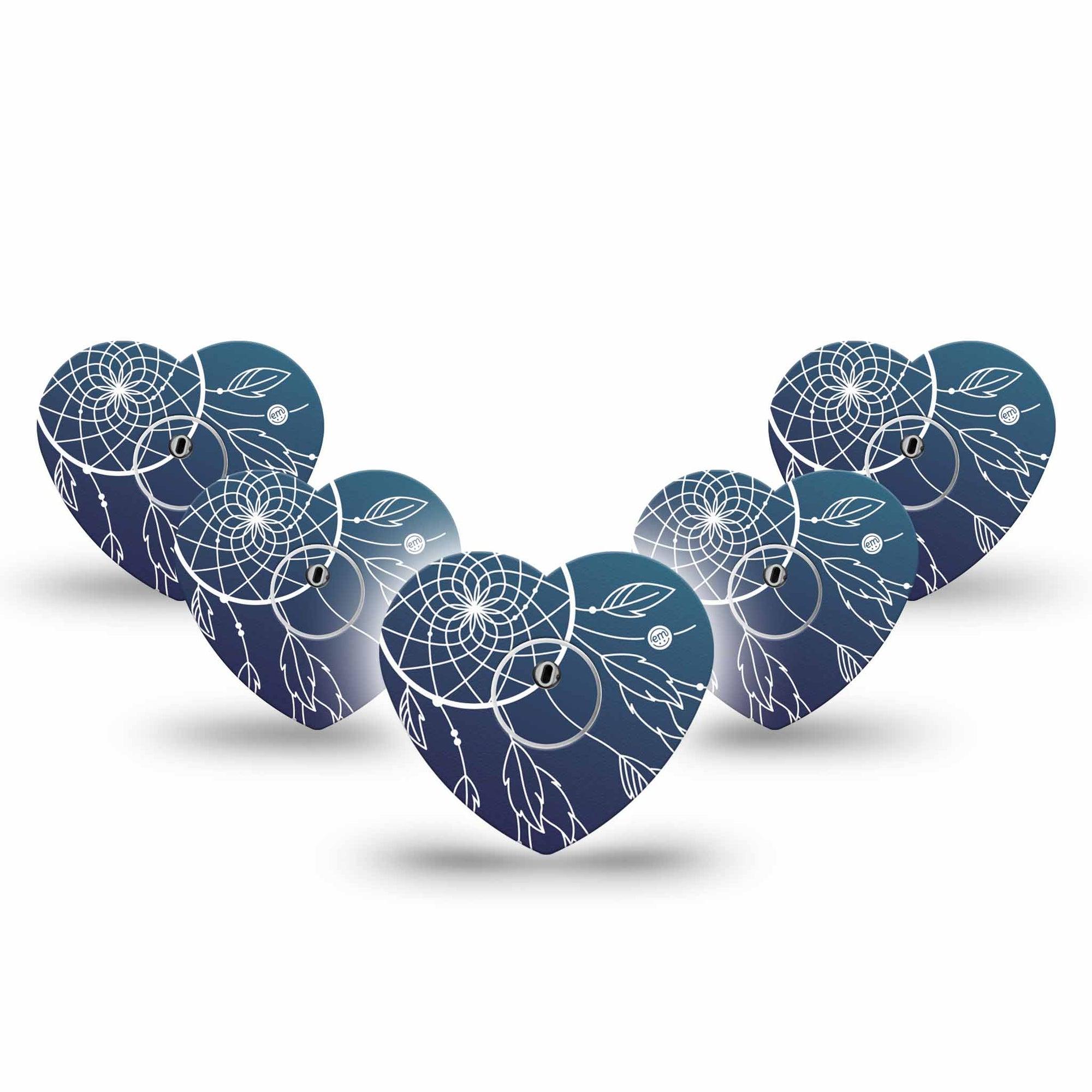 ExpressionMed Blue Dreamcatcher Freestyle Libre 3 and Libre 3 Plus Heart Shape Tape 5-Pack Tape and 5-Pack Sticker Ocean Hues Overlay Tape CGM Design