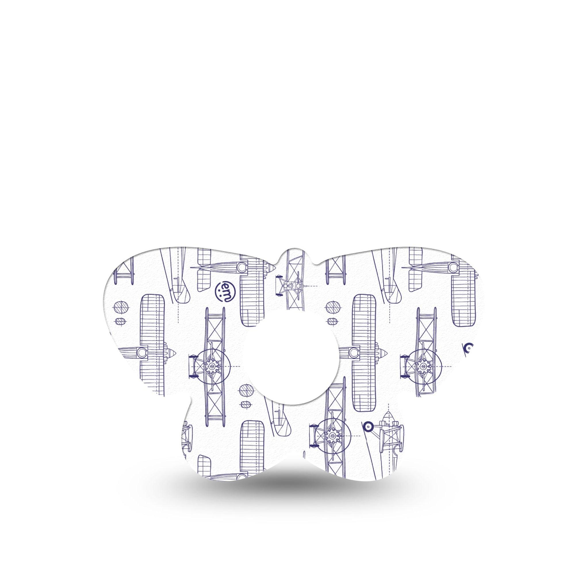 ExpressionMed Airplane Freestyle Libre 3 and Libre 3 Plus Butterfly Shape Tape, Single Tape Aircraft Drawings, Overlay Patch CGM Design