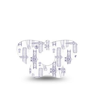 ExpressionMed Airplane Freestyle Libre 3 and Libre 3 Plus Butterfly Shape Tape, Single Tape Aircraft Drawings, Overlay Patch CGM Design