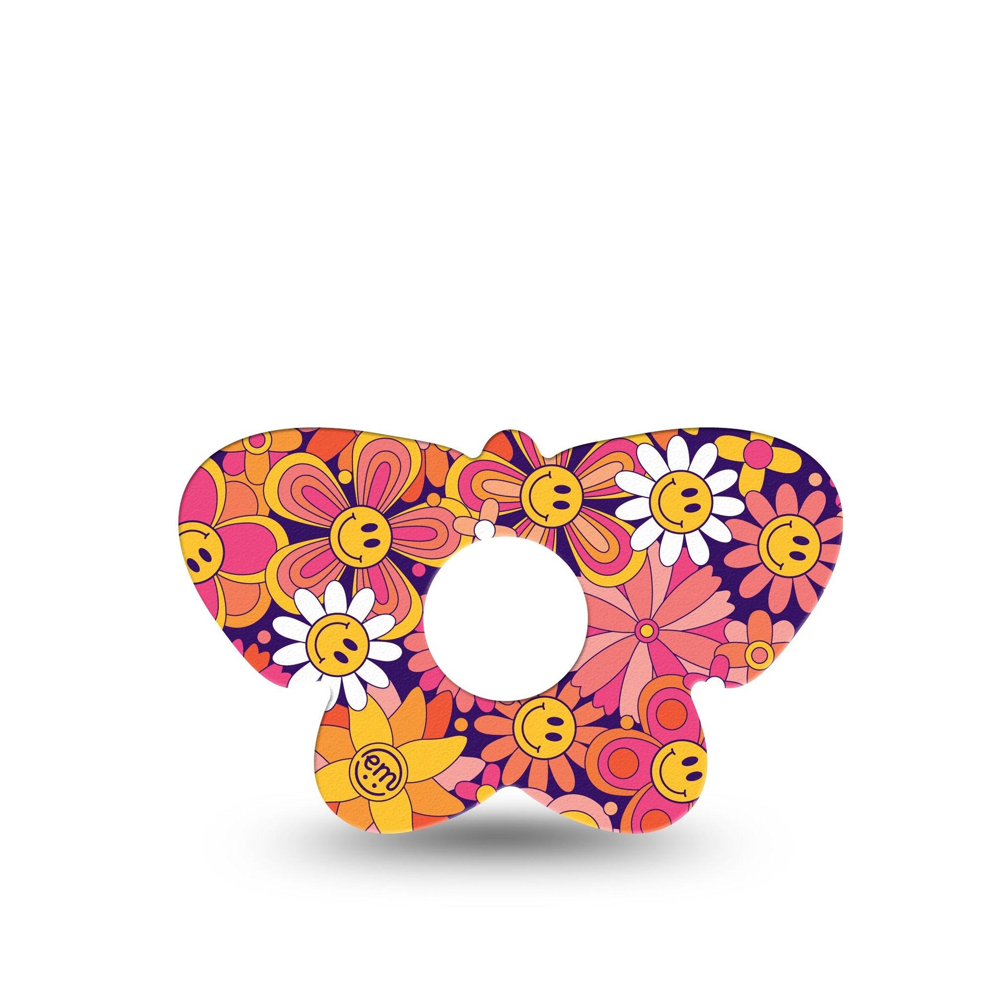 ExpressionMed Groovy Freestyle Libre 3 Butterfly Shape Tape Single flower smiley faces Adhesive Tape CGM Design