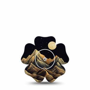 ExpressionMed Black Mountain Freestyle Libre 2 and Libre 2 Plus Flower Shape Tape, Abbott Lingo, Single Tape and Single Sticker Gold Black Line Mountain Peaks, Plaster CGM Design