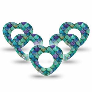 ExpressionMed Mermaid Scales Freestyle Libre, Libre 2 Plus, and Abbott Lingo Heart, 5-Pack ocean shimmer texture Adhesive Tape for Continuous Glucose Monitor