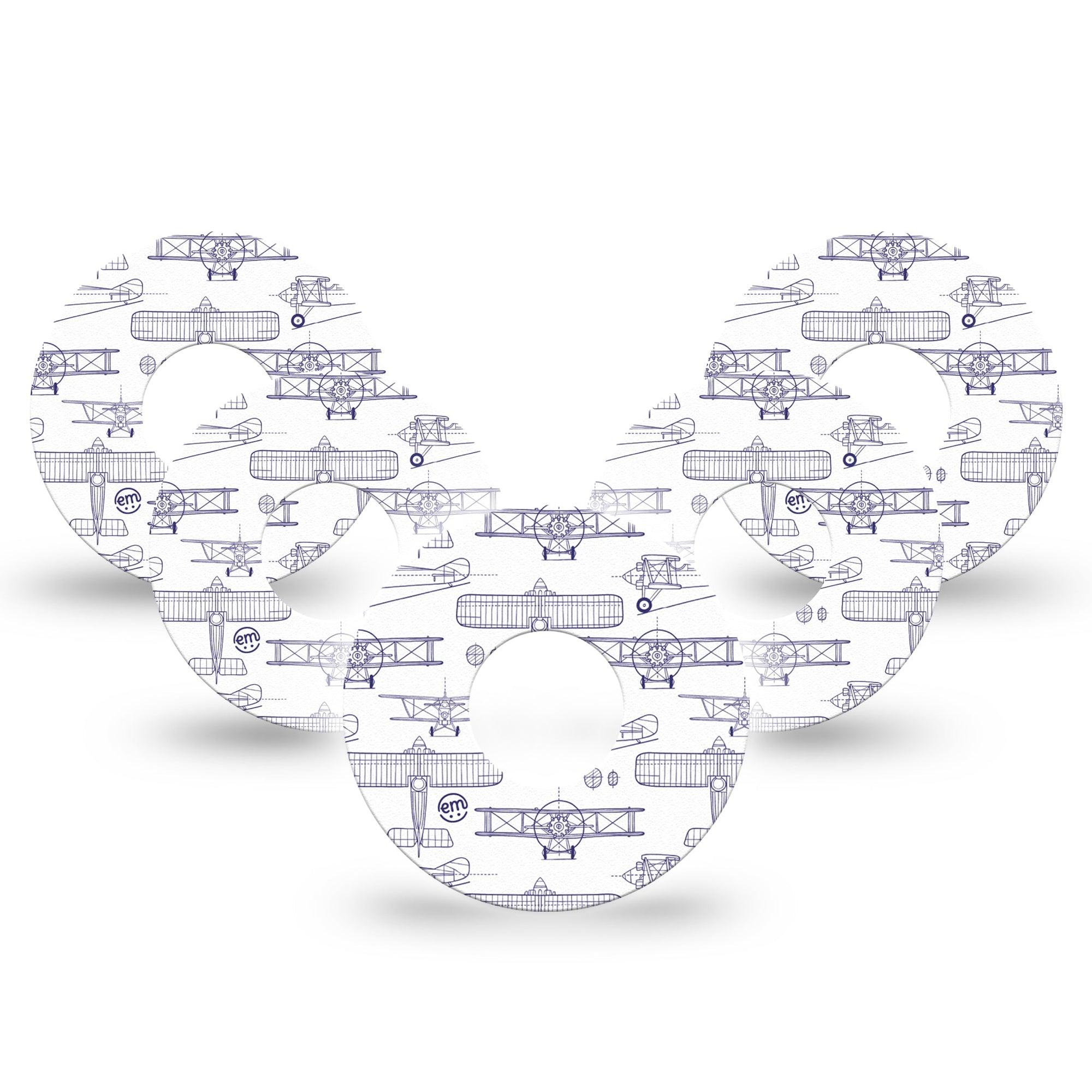 ExpressionMed Airplane Infusion Set Tape, 10-Pack Tape Plane Illustration Print, Overlay Patch Continuous Glucose Monitor Design