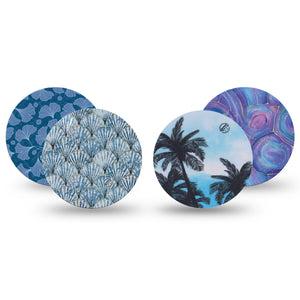 ExpressionMed Seaside Breeze Variety Pack Freestyle Libre and Libre 2 Plus Overpatch, Abbott Lingo, 4-Pack Tape Variety Beach Day Inspired, Fixing Ring Patch CGM Design