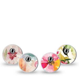 ExpressionMed Fragile Flowers Freestyle Libre 3 Sticker, 4-Pack Sticker Variety Watercolor Texture Inspired, Decorative Decal CGM Design