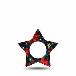 ExpressionMed Christmas Floral Freestyle Libre 2 and Libre 2 Plus Star Shape Tape, Abbott Lingo, Single Tape Festive Poinsettia, Adhesive Tape CGM Design