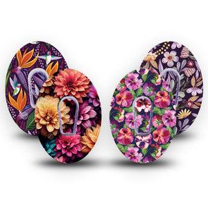 ExpressionMed Enchanted Violets Variety Pack Dexcom G6 Tape 4-Pack Tape and 4-Pack Sticker Variety Rich Purple Florals, Plaster Continuous Glucose Monitor Design