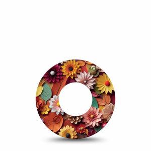 ExpressionMed 3D Floral Freestyle Libre Tape, Abbott Lingo,  Single Tape Autumn Flowers And Leaf Paper Art, Fixing Ring Tape Continuous Glucose Monitor Design