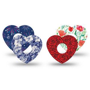 ExpressionMed Heritage Floral Freestyle Libre 3 and Libre 3 Plus Heart, 4-Pack Tape traditional floral design Adhesive Patch for Continuous Glucose Monitor