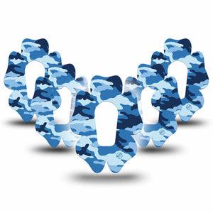 ExpressionMed Blue Camo Dexcom G6 Flower Shape Tape 5-Pack Tape Blue Hues Adhesive Patch Continuous Glucose Monitor Design