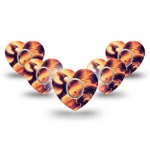 ExpressionMed Rising Phoenix Dexcom G7 Heart Shape Tape, Dexcom Stelo Glucose Biosensor System, 5-Pack Tape and 5-Pack Sticker Mythical Firebird, Overlay Patch CGM Design