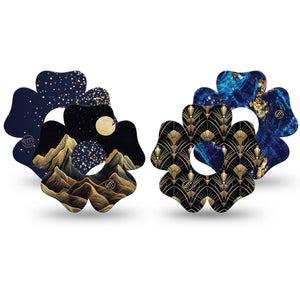 ExpressionMed Midnight Majesty Variety Pack Freestyle Libre 3 and Libre 3 Plus Flower, 4-Pack Tape Variety Gold black navy Waterproof Plaster for Continuous Glucose Monitor