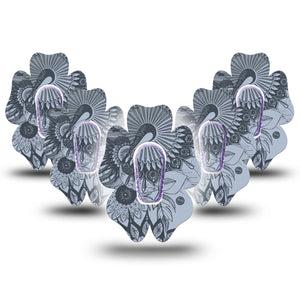 ExpressionMed Dani Dexcom G6 Flower Shape Tape 5-Pack Tape and 5-Pack Sticker Artistic Lines Adhesive Patch Continuous Glucose Monitor Design
