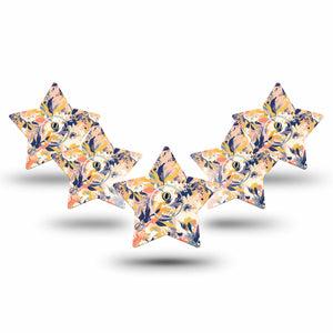 ExpressionMed Tinted Blooms Freestyle Libre 3 Star Shape Tape 5-Pack Tape and 5-Pack Sticker Peachy Navy Toned Florals Patch CGM Design