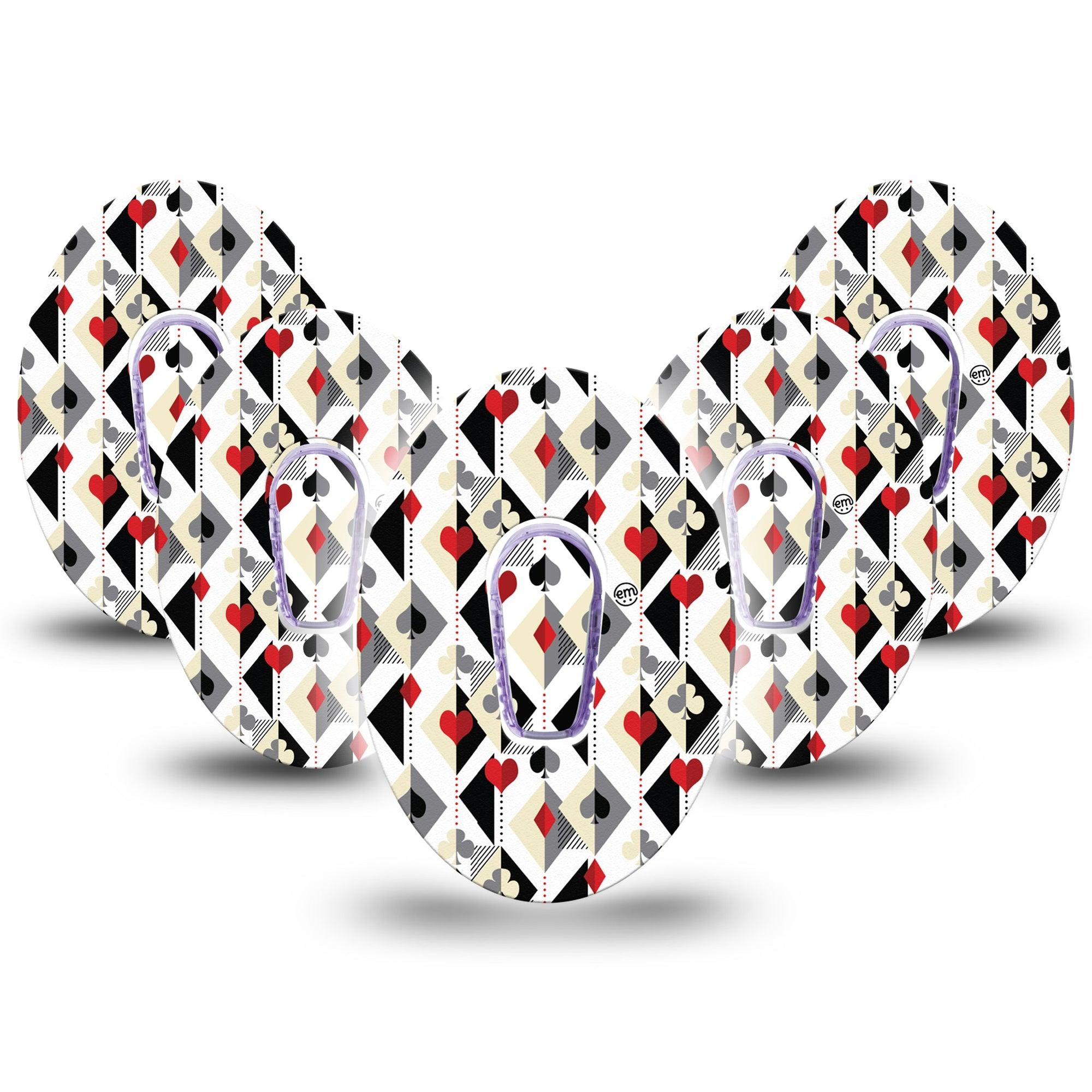 ExpressionMed Playing Cards Dexcom G6 Tape 5-Pack Tape and 5-Pack Sticker Spades Hearts Diamonds Clubs Inspired, Plaster Continuous Glucose Monitor Design