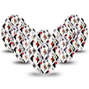 ExpressionMed Playing Cards Dexcom G6 Tape 5-Pack Tape and 5-Pack Sticker Spades Hearts Diamonds Clubs Inspired, Plaster Continuous Glucose Monitor Design