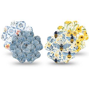 ExpressionMed Sunny Coast Freestyle Libre 3 and Libre 3 Plus Flower, tape and sticker  Blue shells yellow bees and flowers Accessories for CGM