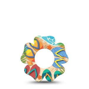 ExpressionMed Flip Flops Freestyle Libre 2 Flower Shape Tape, Abbott Lingo,  Single Tape Summertime Sandals Fixing Ring Tape CGM Design