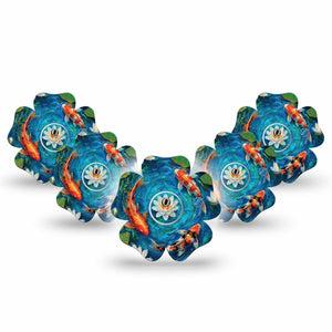 ExpressionMed Koi Pond Freestyle Libre 3 and Libre 3 Plus Flower, 5-Pack Tape and 5-Pack Sticker japanese pond aesthetic Waterproof Plaster for Continuous Glucose Monitor
