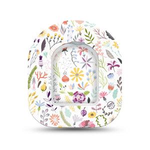 ExpressionMed Springy Stems Omnipod Surface Center Sticker and Mini Tape Bright Grasses and Florals Vinyl Sticker and Tape Design Pump Design