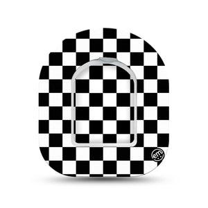 ExpressionMed Checkered Omnipod Surface Center Sticker and Mini Tape Black And White Pattern Inspired Vinyl Sticker and Tape Design Pump Design