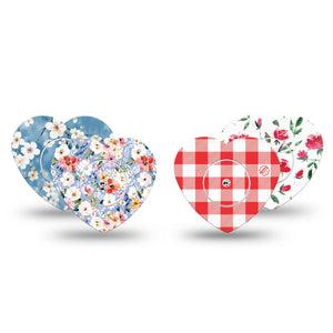 ExpressionMed Liberty Blooms Freestyle Libre, Libre 2 Plus, and Abbott Lingo Heart, tape and sticker  red white blue flowers Decorative Patch for CGM