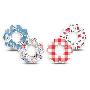 ExpressionMed Liberty Blooms Dexcom G7 and Dexcom Stelo Glucose Biosensor System Flower, 4-Pack Tape patriotic floral Adhesive Patch for Continuous Glucose Monitor