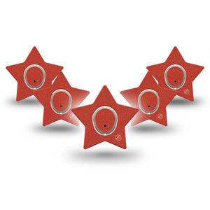 ExpressionMed Cherry Red Dexcom G7 Star Shape Tape, Dexcom Stelo Glucose Biosensor System, 5-Pack Tape and 5-Pack Sticker Solid Color, Overlay Patch CGM Design