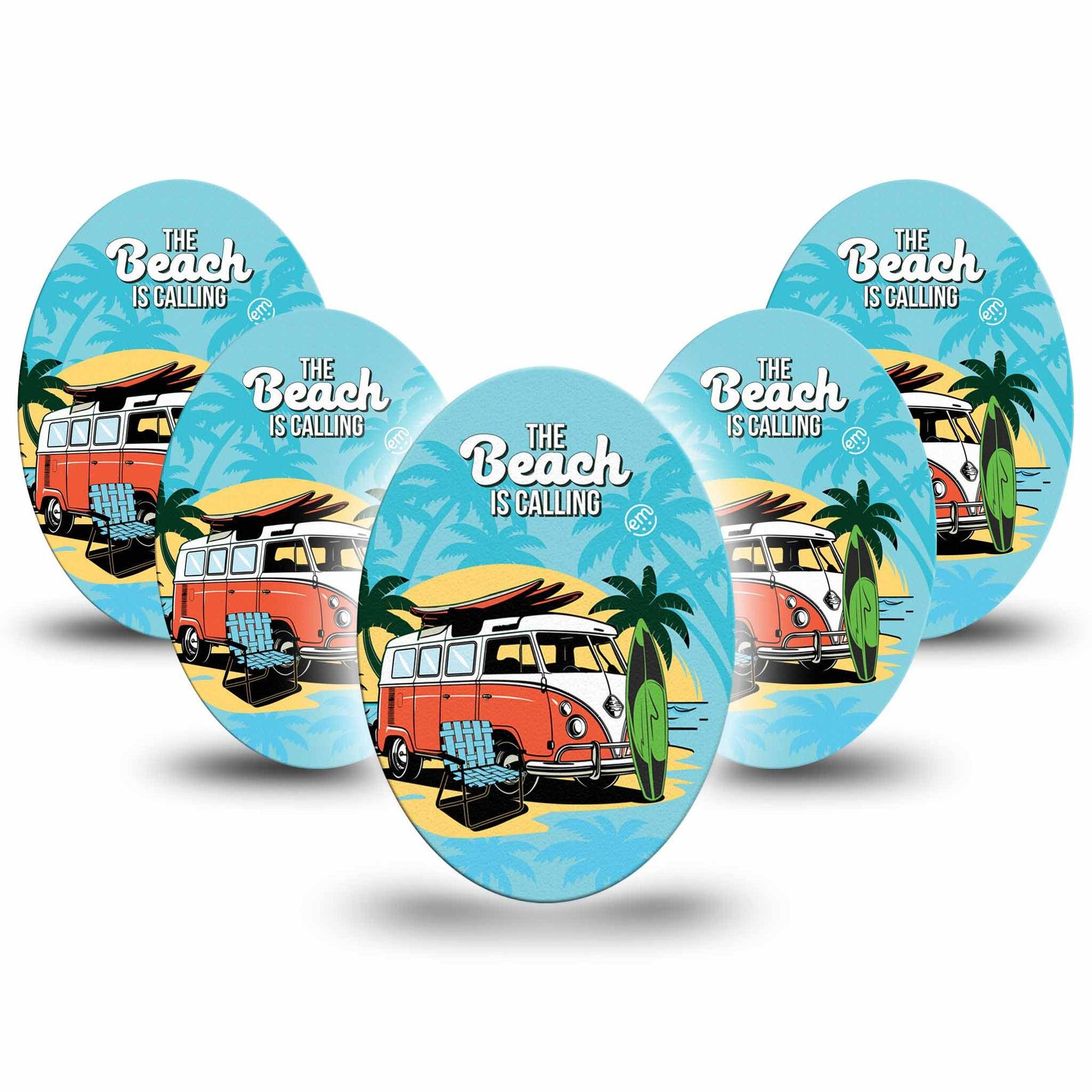 ExpressionMed The Beach Medtronic Guardian Enlite Universal Oval 5-Pack Vintage Summertime Road Trip Plaster Continuous Glucose Monitor Design