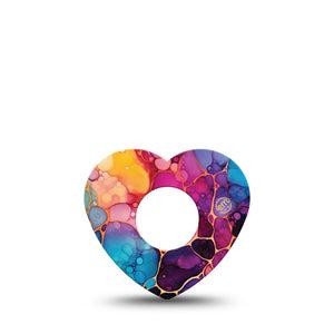 ExpressionMed Rainbow Ink Infusion Heart, 5-Pack Blended color strokes Overlay Patch For Insulin Pump