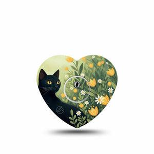ExpressionMed Jungle Cat Freestyle Libre 3 and Libre 3 Plus Heart, Single Tape and Single Sticker Black kitten meadow Patch for CGM