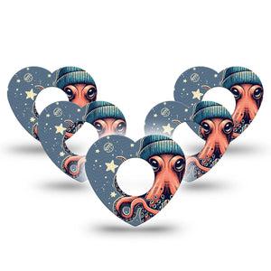 ExpressionMed Hipster Octopus Infusion Set Heart Shape Tape 10-Pack Unique Octopus Animal Adhesive Tape Continuous Glucose Monitor Design