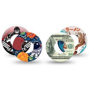 ExpressionMed Outlaw Legends Variety Pack Freestyle Libre and Libre 2 Plus Tape, Abbott Lingo, 4-Pack Tape Variety Fantasy Character Patterns, Fixing Ring Tape Continuous Glucose Monitor Design