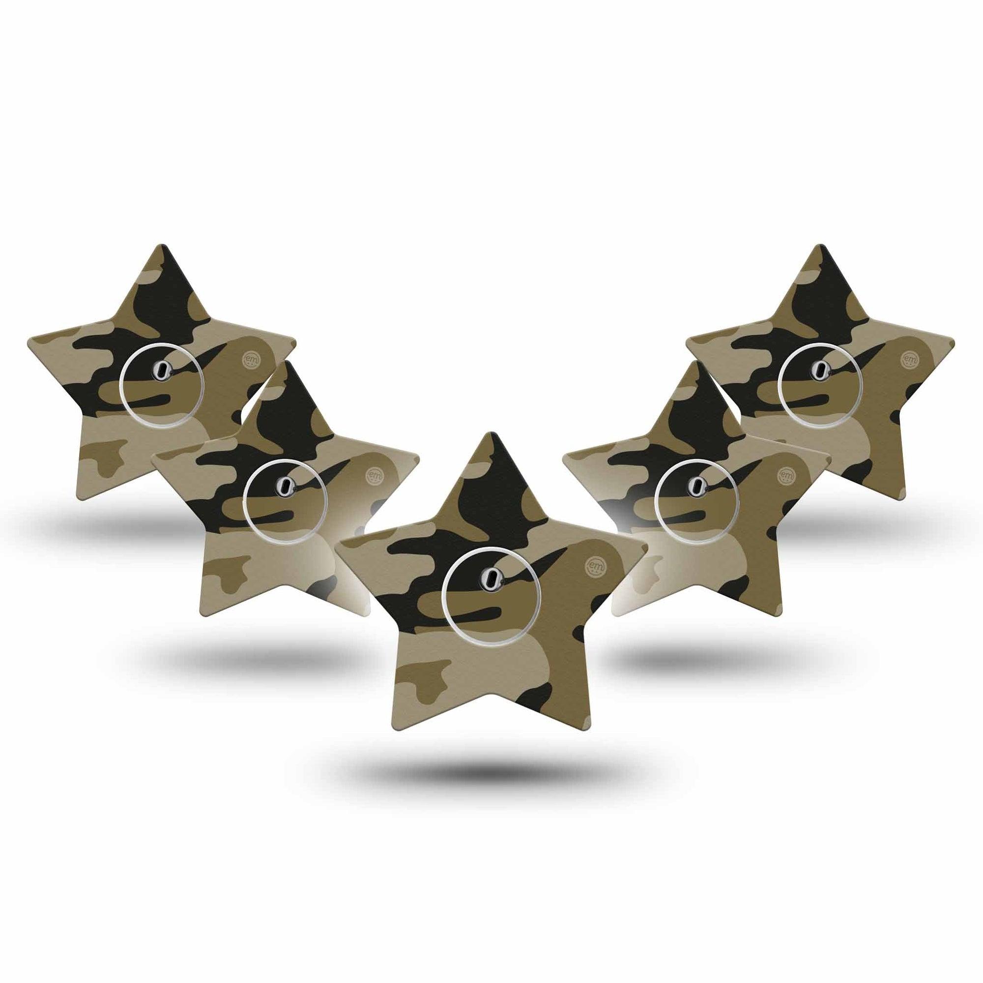 ExpressionMed Camo Freestyle Libre 3 and Libre 3 Plus Star Shape Tape 5-Pack Tape and 5-Pack Sticker Urban Gray Overlay Tape CGM Design