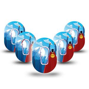 ExpressionMed Super Man Dexcom G6 Mini Tape 5-Pack Tape and 5-Pack Sticker Clark Kent Inspired, Adhesive Tape CGM Design