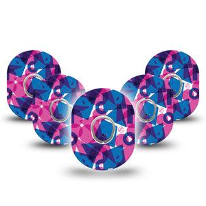 ExpressionMed Violet Vortex Dexcom G7 Tape, Dexcom Stelo Glucose Biosensor System, 5-Pack Tape and 5-Pack Sticker Fun Shape Mix, Overlay Tape CGM Design