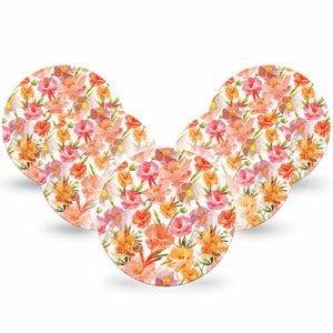 ExpressionMed Peach Dusk Freestyle Libre and Libre 2 Plus Overpatch, Abbott Lingo, 5-Pack Tape Peachy Florals, Fixing Ring Patch CGM Design