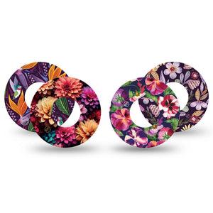ExpressionMed Enchanted Violets Variety Pack Freestyle Libre Tape, Abbott Lingo, 4-Pack Tape Variety Deep-Toned Berry-Colored Flowers, Fixing Ring Tape Continuous Glucose Monitor Design