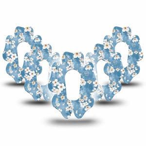 ExpressionMed Cherry Blossom Dexcom G6 Flower Shape Tape 5-Pack Tape Sky Blue White Flowers, Adhesive Patch Continuous Glucose Monitor Design