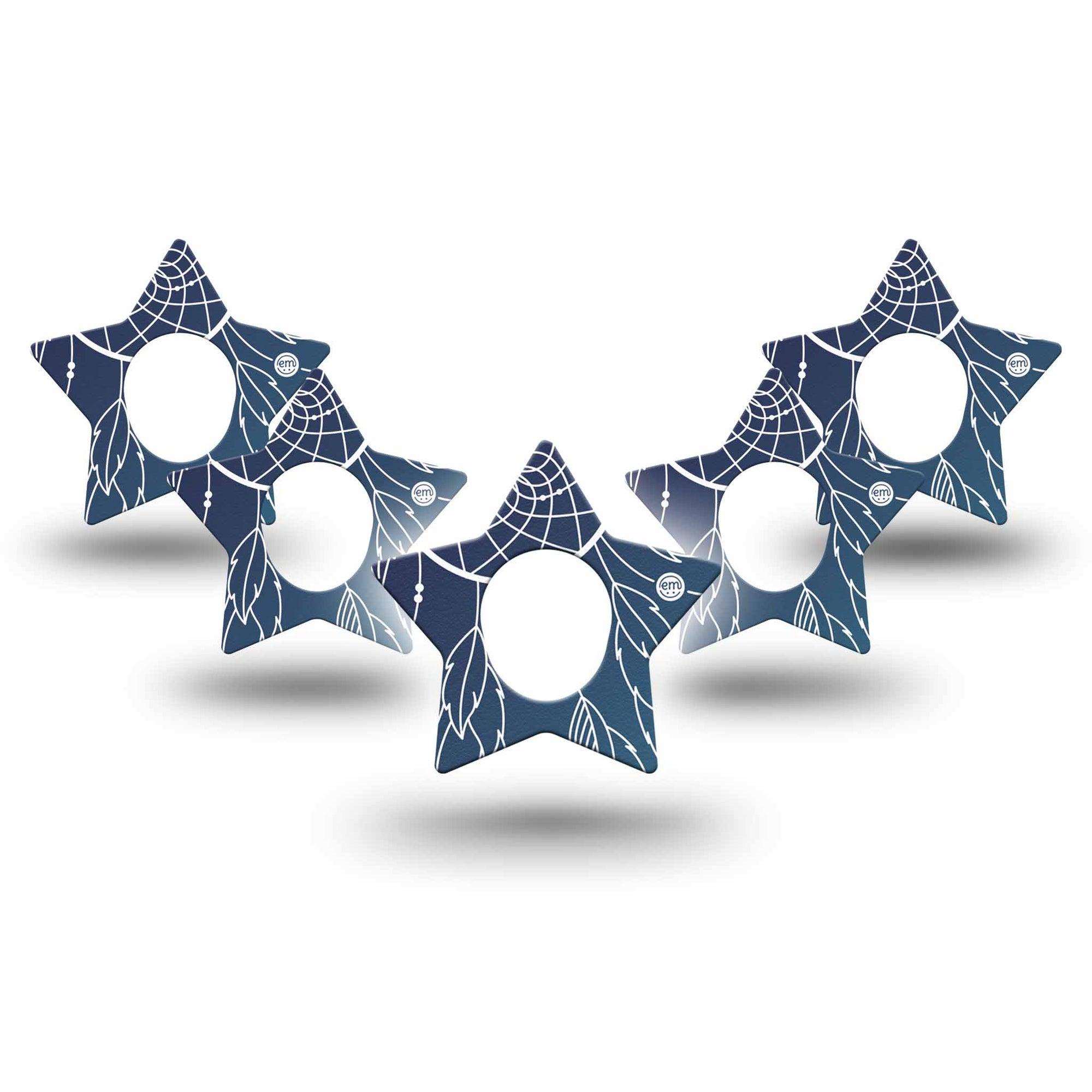 ExpressionMed Blue Dreamcatcher Dexcom G7 Star Shape Tape, Dexcom Stelo Glucose Biosensor System, 5-Pack Tape Calm Catcher Plaster CGM Design