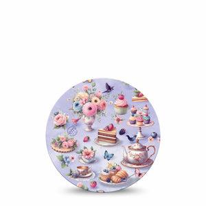 ExpressionMed Floral Tea Party Freestyle Libre and Libre 2 Plus Overpatch, Abbott Lingo, Single Tape Pastel Tea Party Pattern, Fixing Ring Patch CGM Design