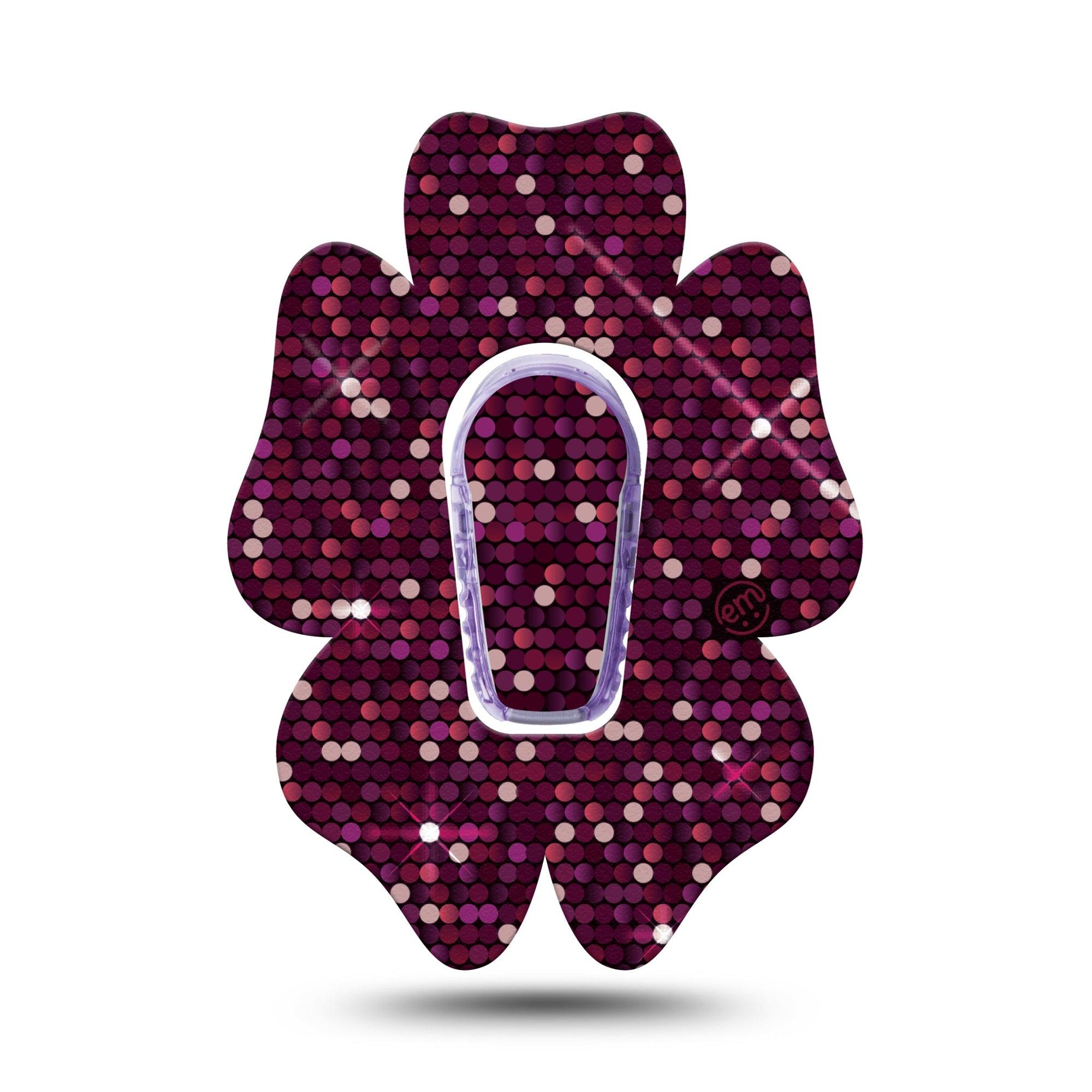 ExpressionMed Pink Sequins Dexcom G6 Flower Shape Tape Single Tape & Single Sticker Sequin Shine, Adhesive Patch Continuous Glucose Monitor Design