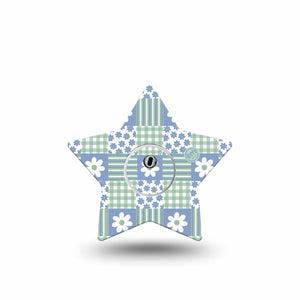 ExpressionMed Patchwork Flowers Freestyle Libre 3 and Libre 3 Plus Star, Single Tape and Single Sticker Spring blue green print Fixing Ring Tape for CGM
