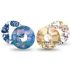 ExpressionMed WAtercolor Muse Freestyle Libre 3 and Libre 3 Plus, 4-Pack Tape Whimsy stems and cafe Best Covers for CGM