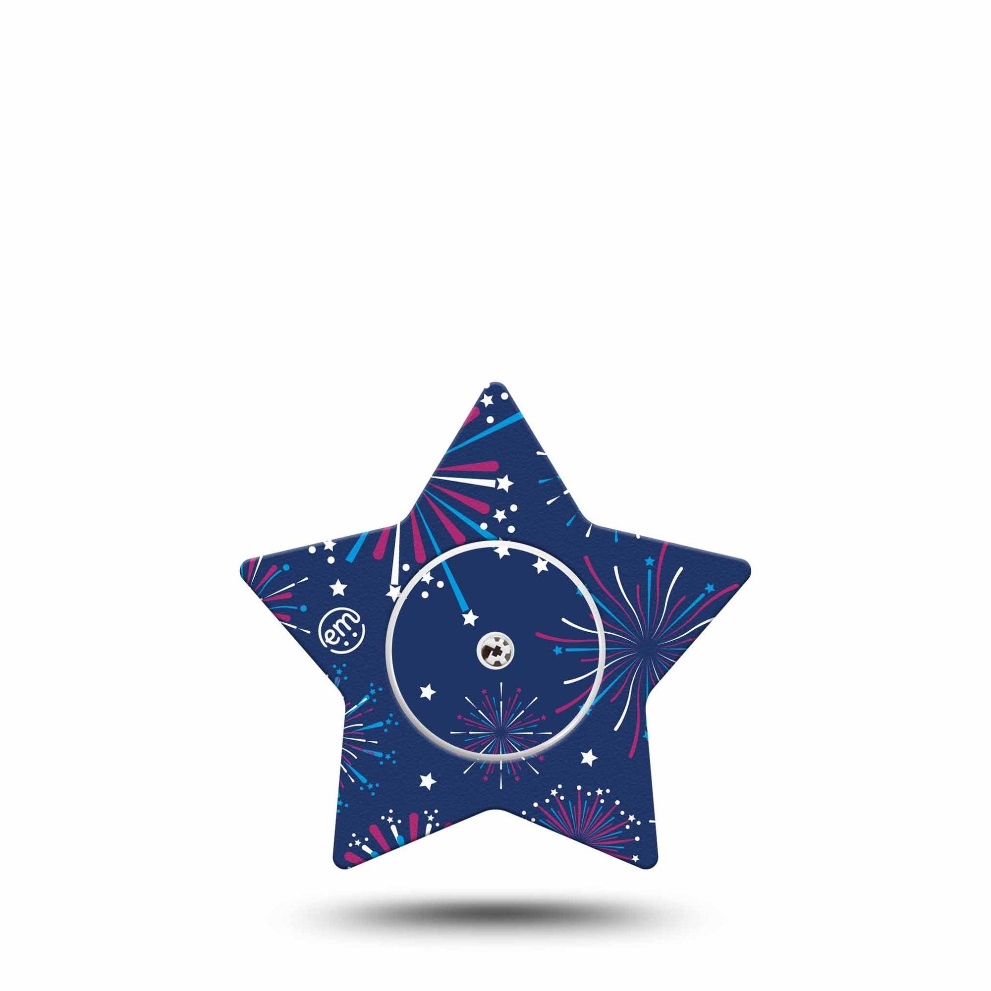 ExpressionMed Night Sky Celebration Freestyle Libre 2 Star Shape Tape, Abbott Lingo,  Single Tape and Single Sticker Independence Day Firework Adhesive Tape CGM Design